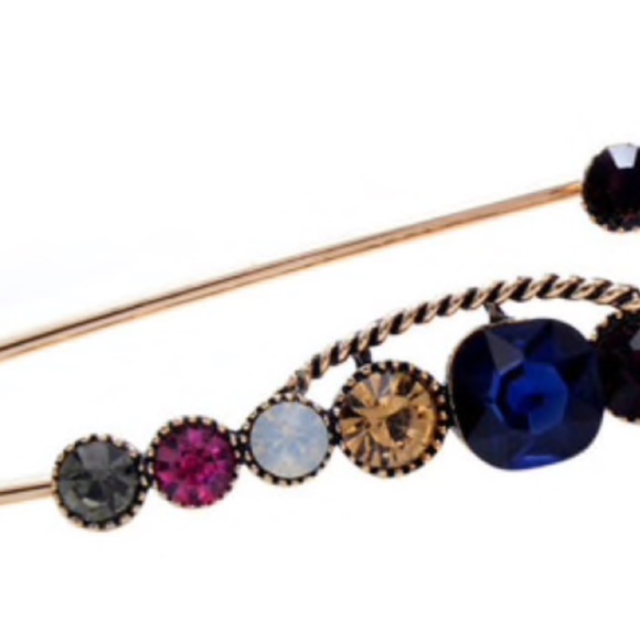 Black Crystal Goldtone Safety Pin Brooch - Picture 3 of 4